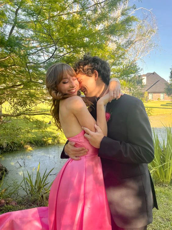 Robes de soirée Weitese, robe de soirée rose bustier en satin asymétrique, robes de bal, robes de soirée pour femmes 