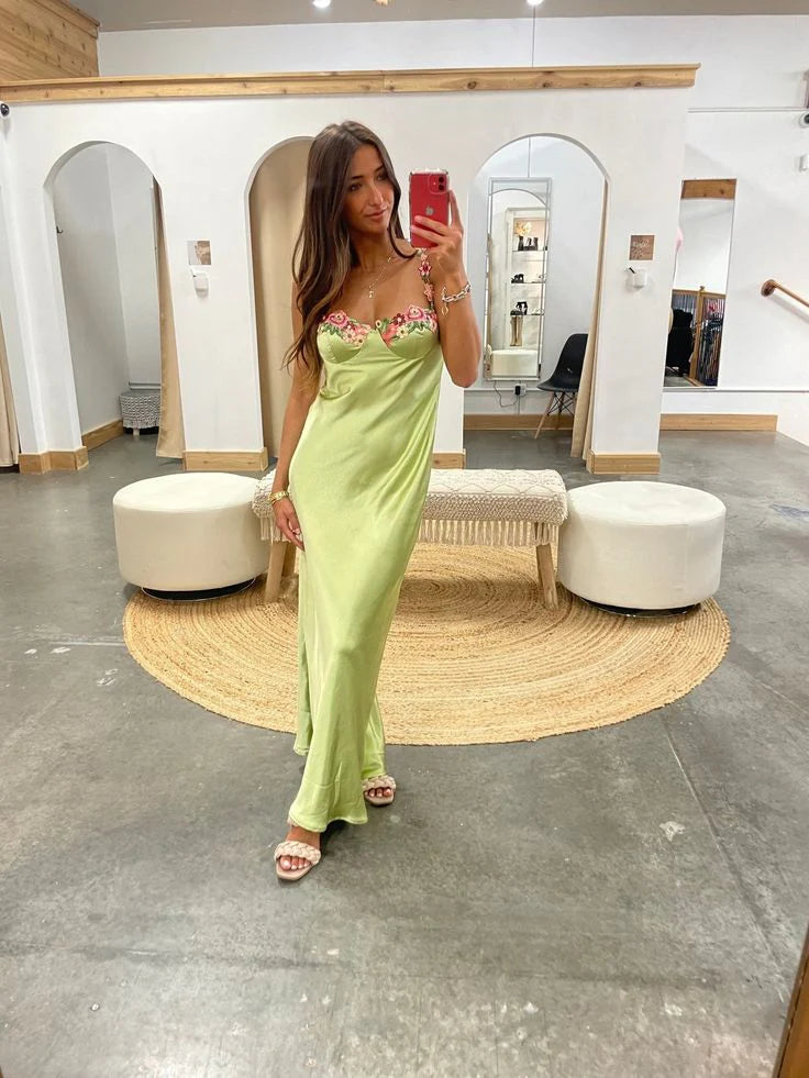 Weitese Formal Wear Dresses Green Spaghetti Straps Embroidery Long Party Dress Prom Dresses Shops Formal Women's Dresses