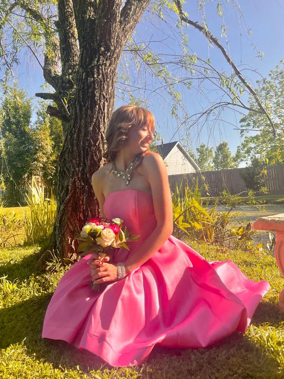 Robes de soirée Weitese, robe de soirée rose bustier en satin asymétrique, robes de bal, robes de soirée pour femmes 