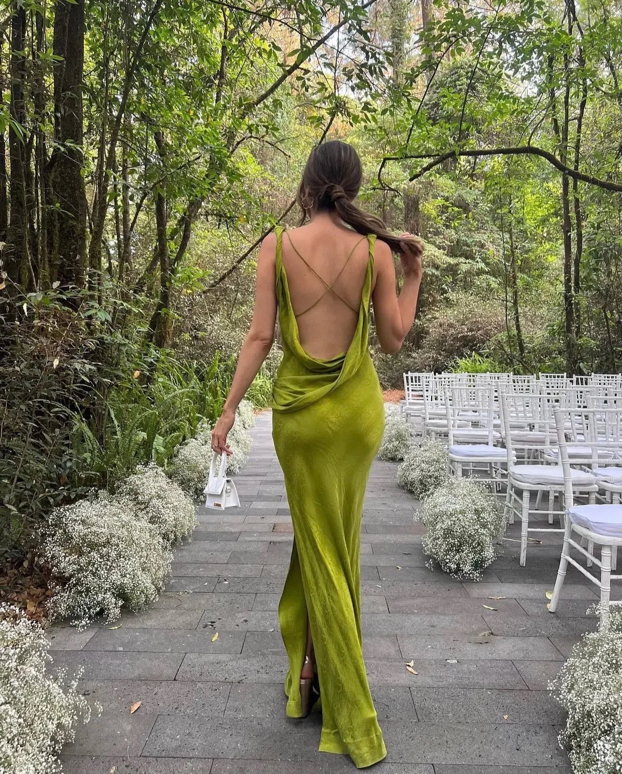 Weitese Formal Wear Dresses Green Backless Elegant Long Party Dress with Slit Prom Dresses Shops Formal Women's Dresses