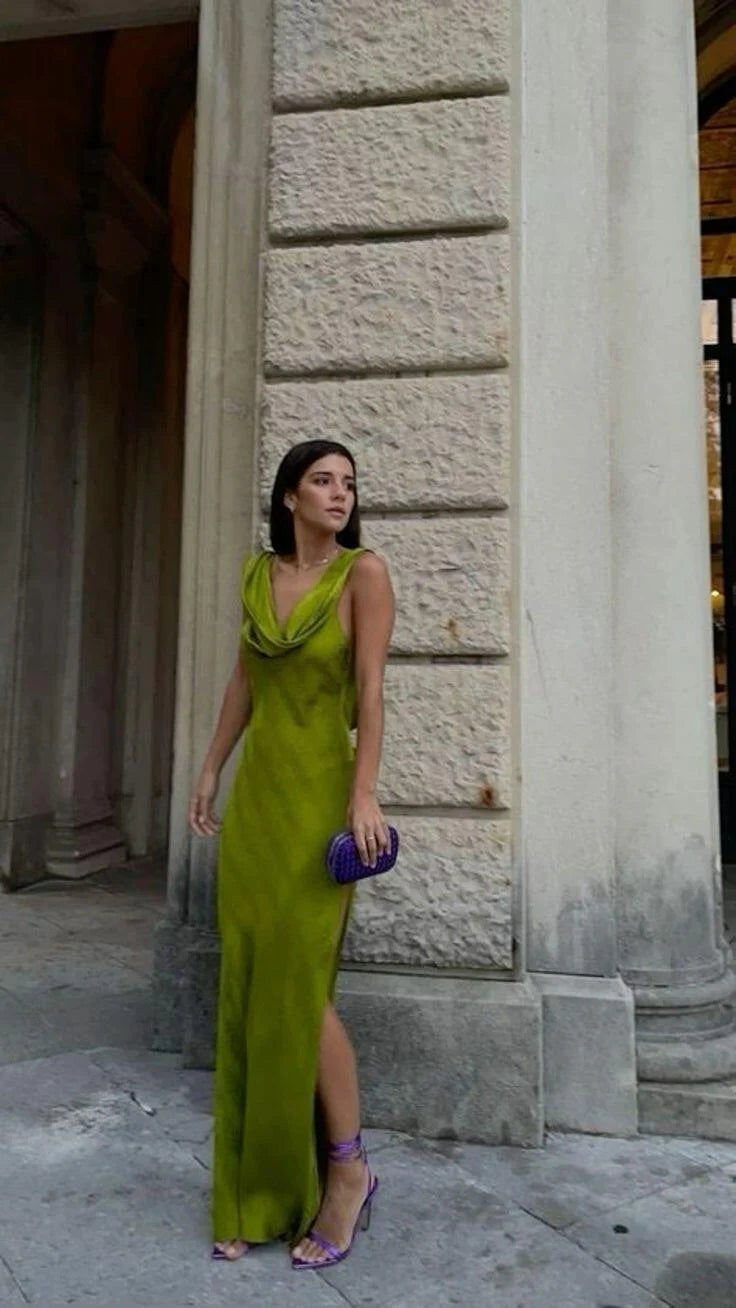 Weitese Formal Wear Dresses Green Backless Elegant Long Party Dress with Slit Prom Dresses Shops Formal Women's Dresses