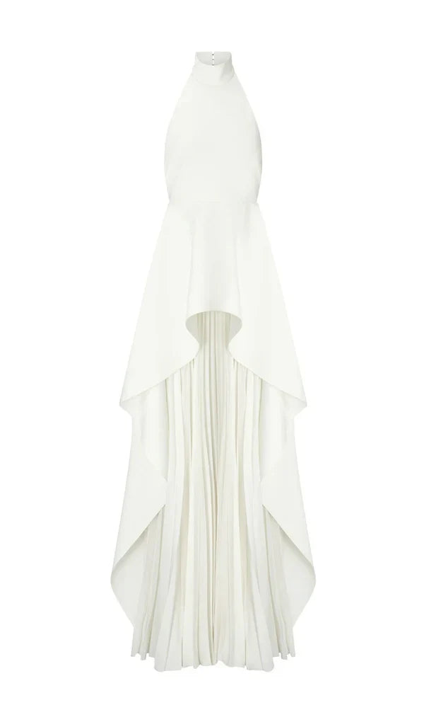 Robe de soirée blanche irrégulière à épaules dénudées et dos nu