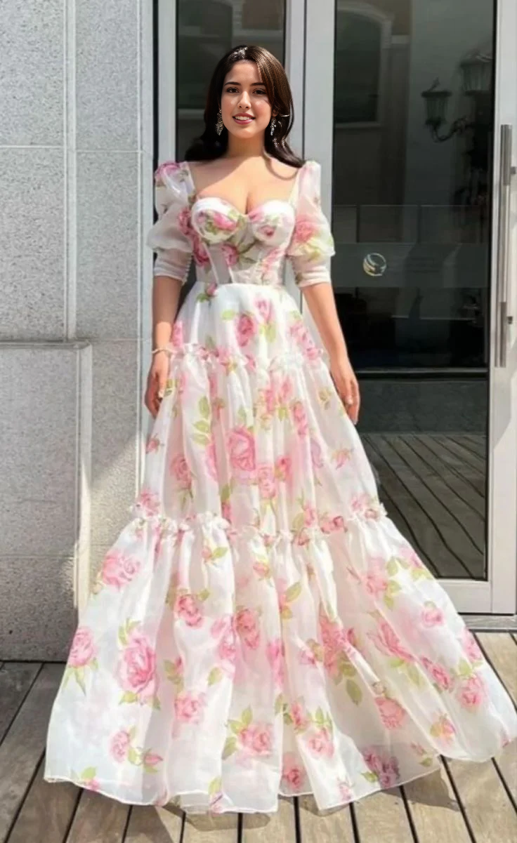Weitese Formal Wear Dresses Floral Sweetheart A-Line Half Sleeves Chiffon Long Party Dress Prom Dresses Shops Formal Women's Dresses