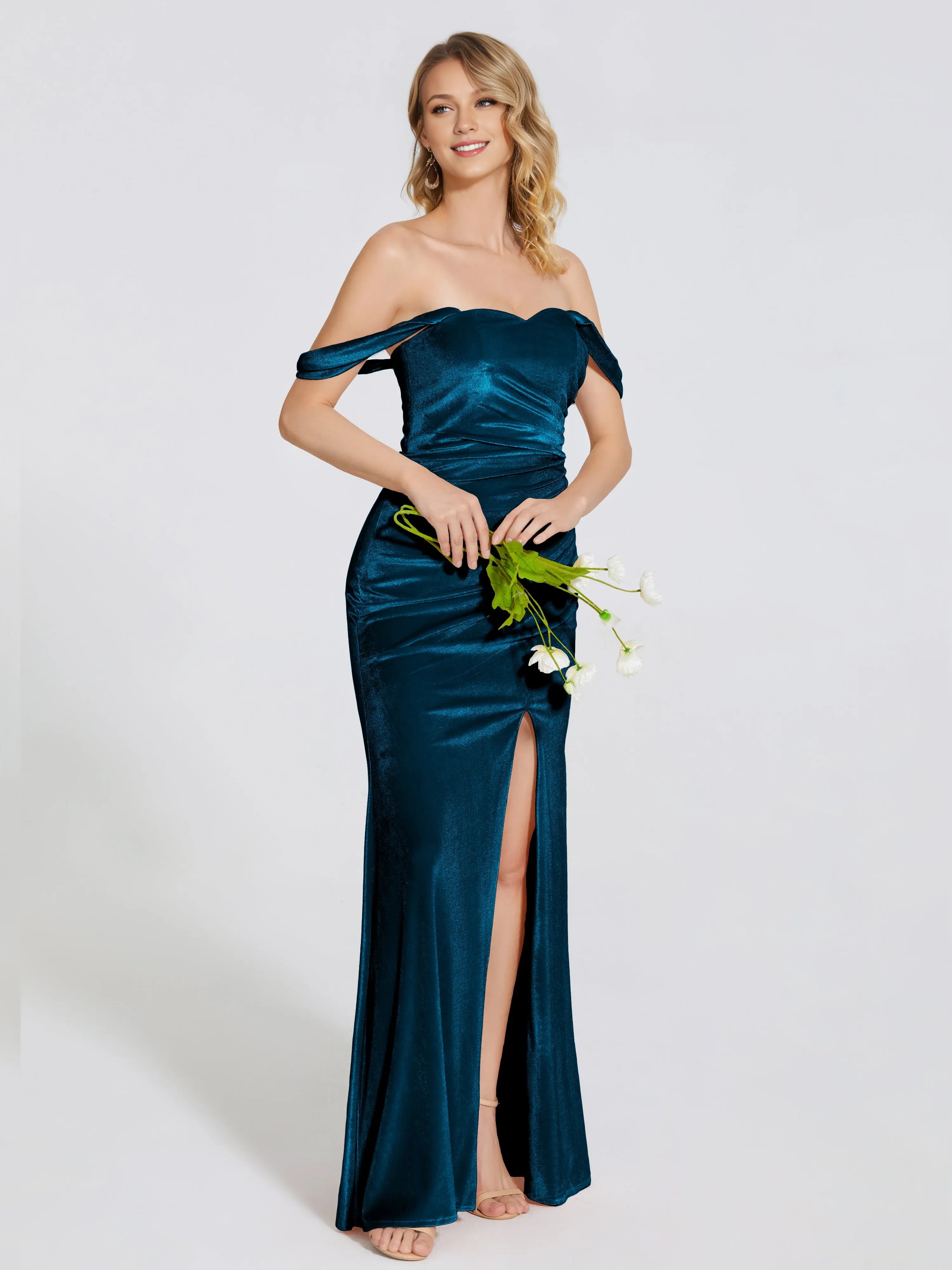 Chic Trumpet Off Shoulder Sleeveless Backless Floor-Length Prom Dress