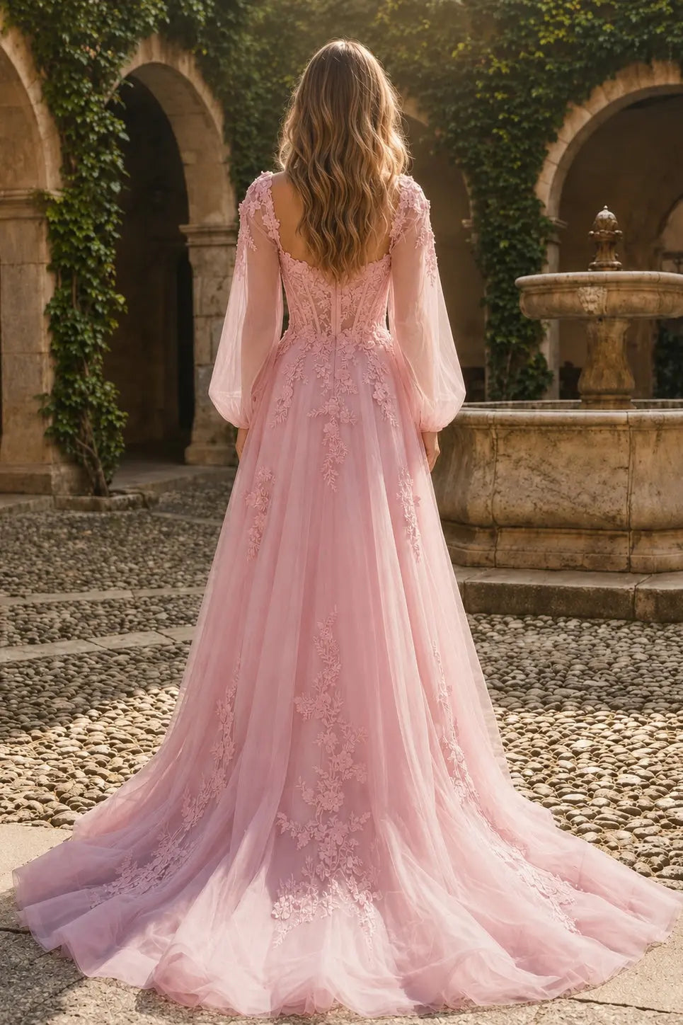 Blushing Pink Tulle and Lace A-Line Sweetheart Zipper Back Floor-Length Dress