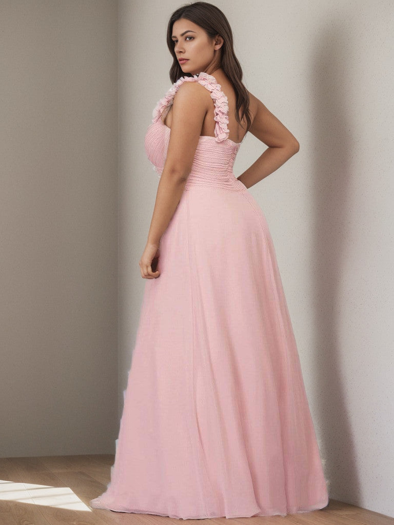 Robe de demoiselle d'honneur longue en mousseline de soie à une épaule Weitese grande taille