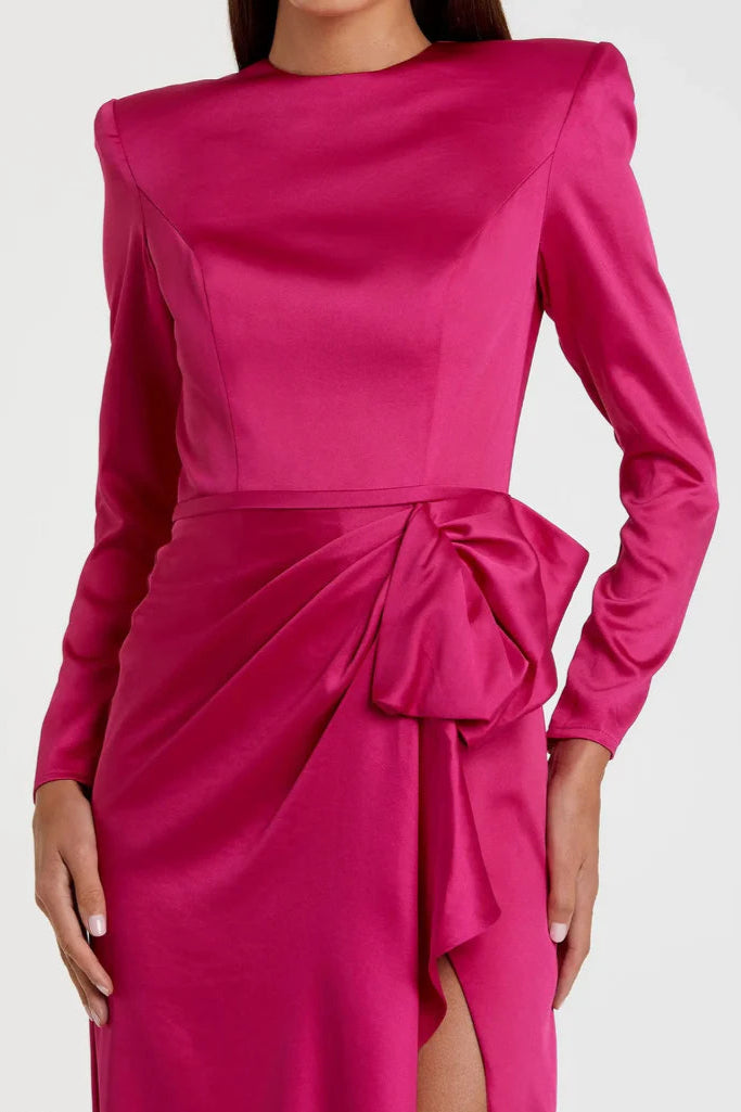 Simple A-Line Round Neck Long Sleeve Zipper Up Floor-Length Prom Dress