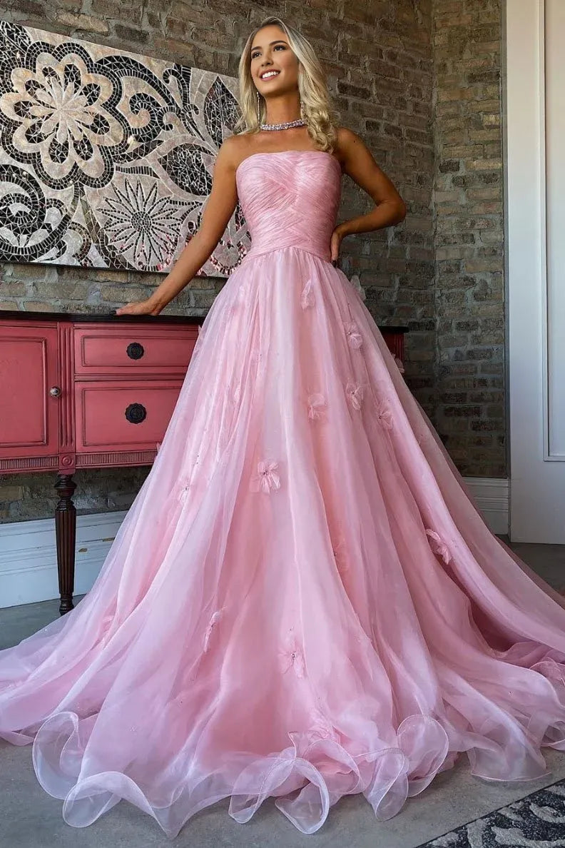 Weitese Formal Women's Dresses Pink Tulle Long Prom Dress Pink Tulle Formal Dress Prom Dresses Stores