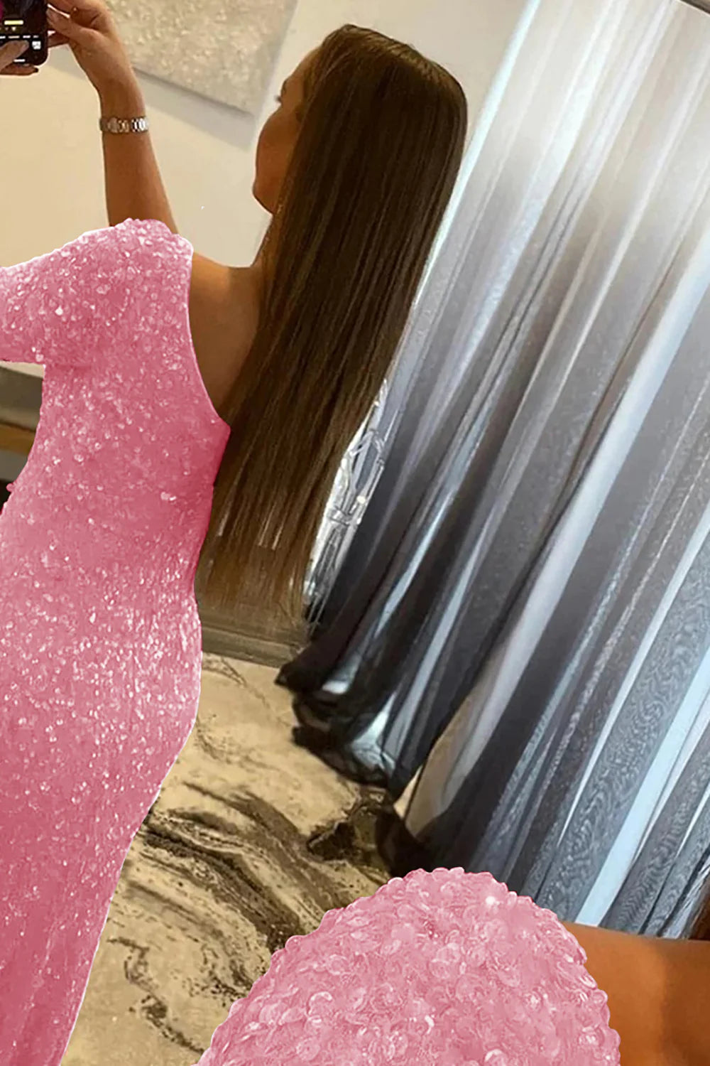 Mermaid Sequins Glitter One-Shoulder Prom Dress With Slit