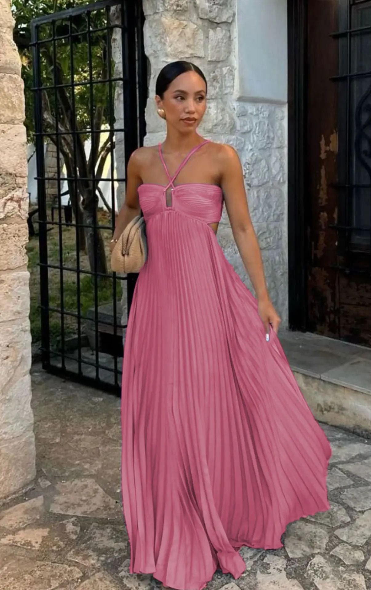 Best Sellers Spaghetti Straps Sleeveless A-Line Satin Cutout Back Long Prom Dress