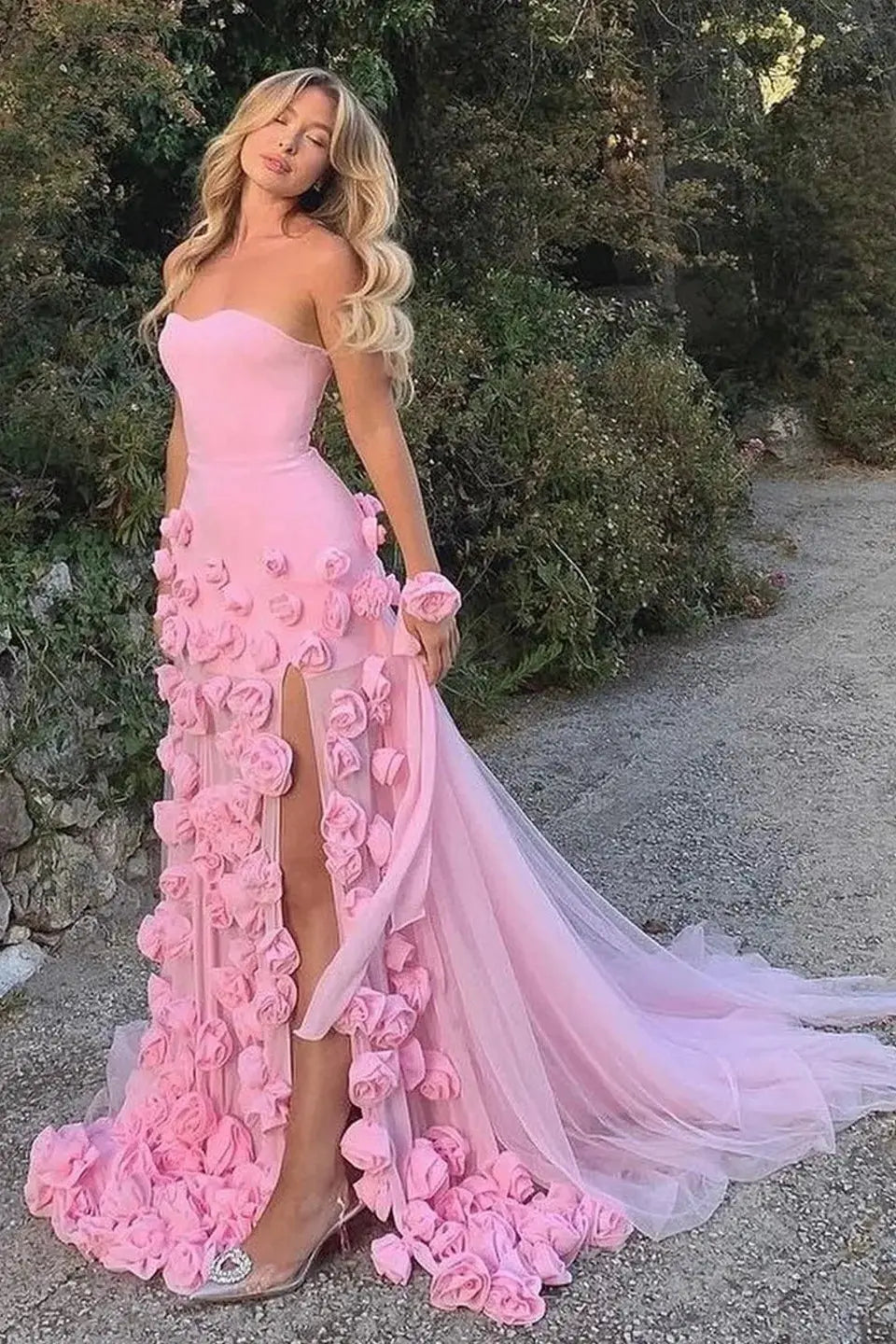 Blushing Pink Tulle Trumpet Sweetheart Zipper Back Floor-Length Dress