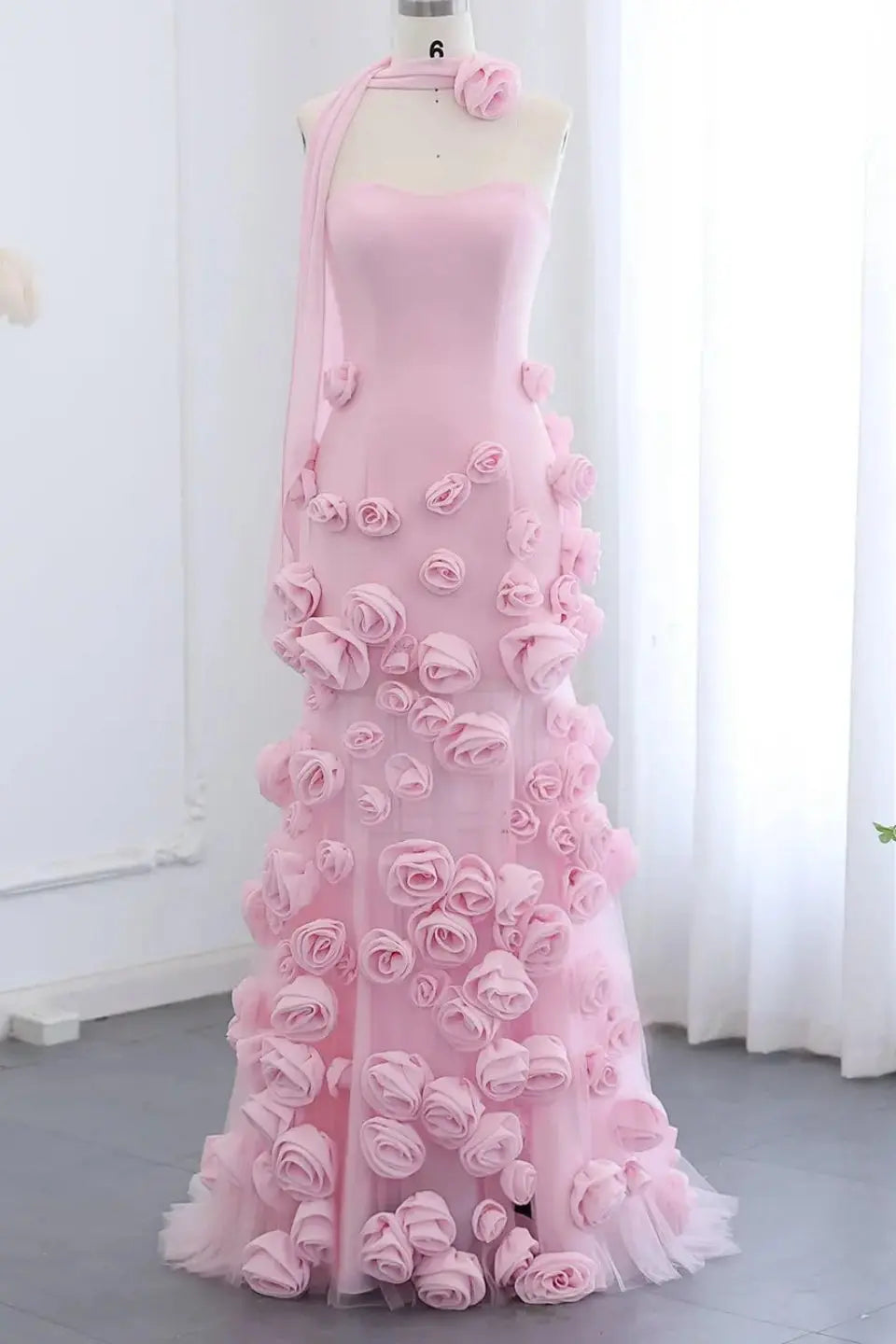 Blushing Pink Tulle Trumpet Sweetheart Zipper Back Floor-Length Dress