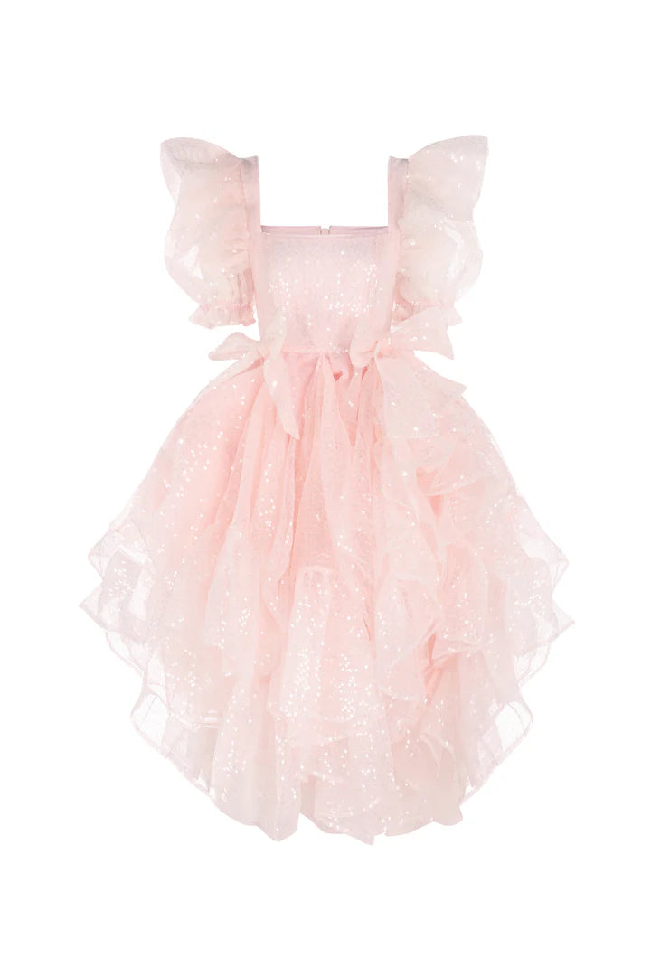 Pink Sweetheart Collar Sparkling Lantern Sleeve Corset Short Party Dress With Elegant And Beautiful Floor To Ceiling Style Evening Gown