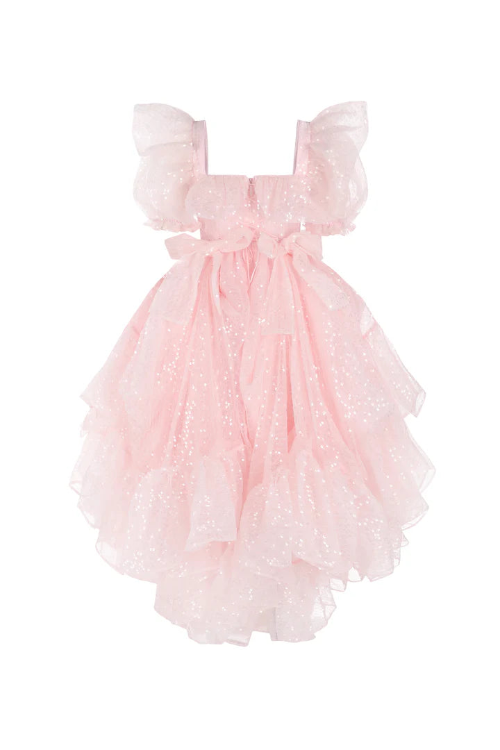 Pink Sweetheart Collar Sparkling Lantern Sleeve Corset Short Party Dress With Elegant And Beautiful Floor To Ceiling Style Evening Gown