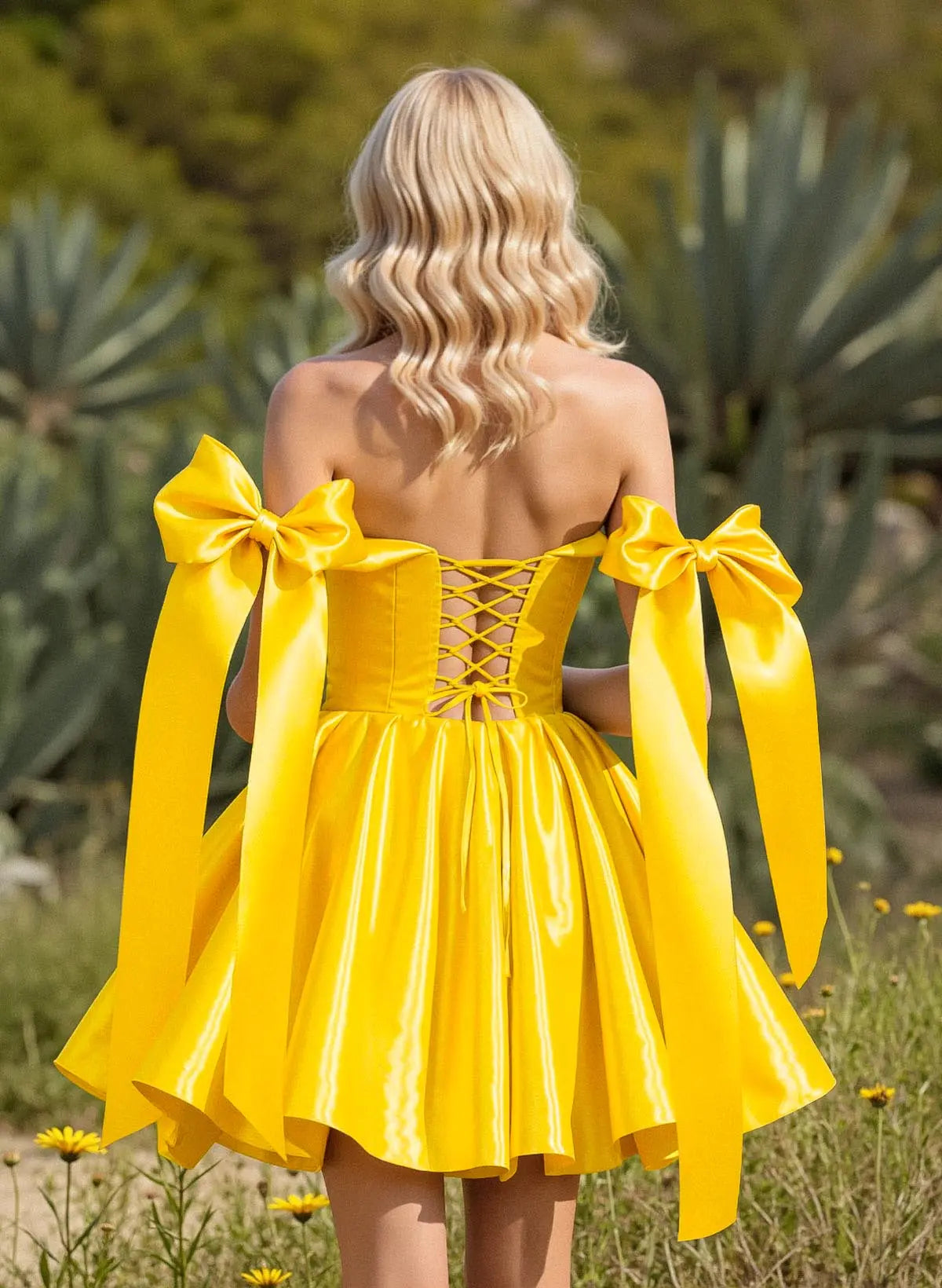 Playful A-Line Off-the-Shoulder Sweetheart Corset Satin Mini Homecoming Dress with Bow Ties