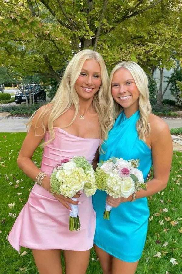 Playful Sheath Square Neck Sleeveless Satin Mini Party Dress