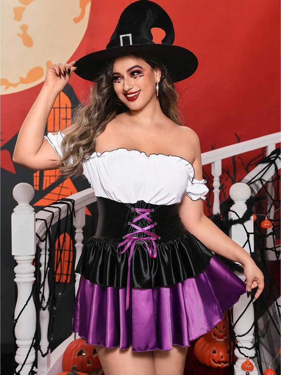 Playful A-Line Off-Shoulder Ruffled Corset Satin Purple Black Mini Homecoming Dress