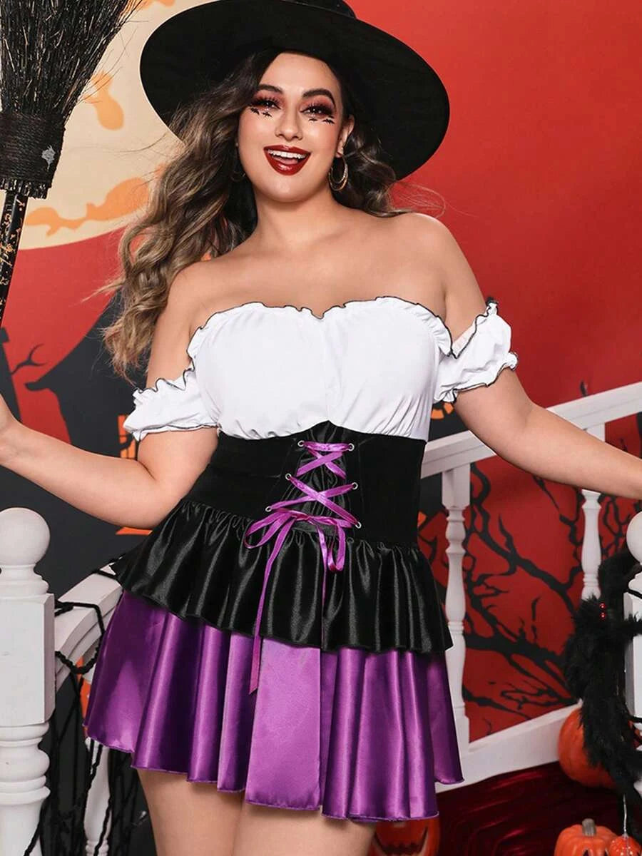 Playful A-Line Off-Shoulder Ruffled Corset Satin Purple Black Mini Homecoming Dress