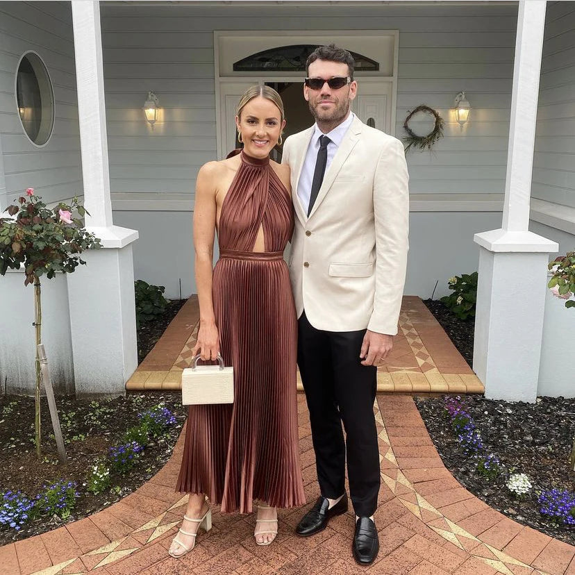 Robe de bal Weitese, élégante robe de soirée plissée trapèze, dos nu, longue 