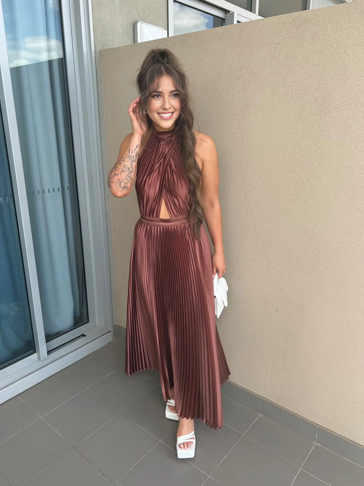 Robe de bal Weitese, élégante robe de soirée plissée trapèze, dos nu, longue 