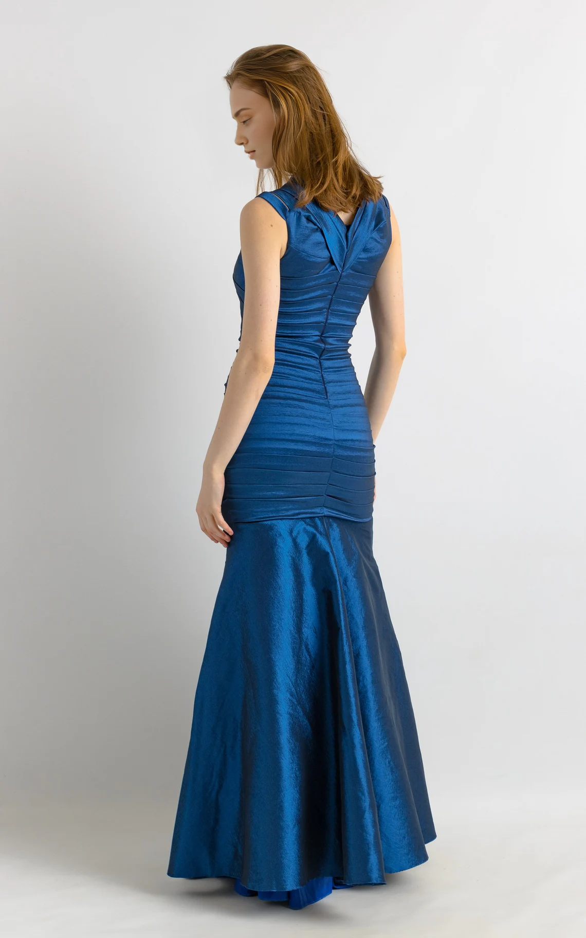 Vestido de fiesta de graduación sin mangas, largo hasta el suelo, con hombros descubiertos y corte sirena plisado 