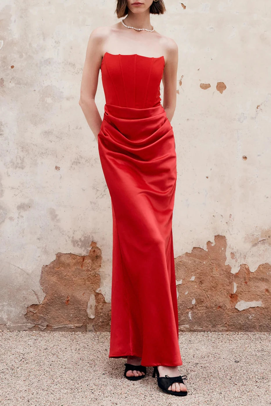 Pleated Zipper Corset Off-Shoulder Mermaid Floor Length Sleeveless Prom Evening Dress