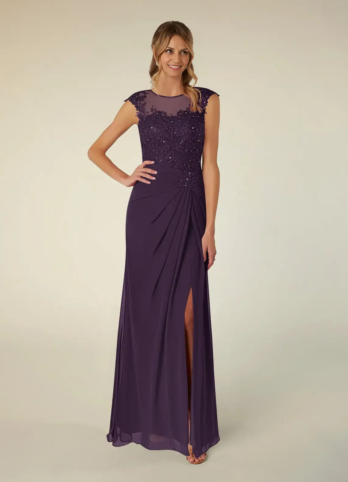 Weitese Dress Black A-Line Scoop Neck Sequins Chiffon Mother of the Groom Dresses Elegant Illusion Cap Sleeves Leg Slit Evening Dress