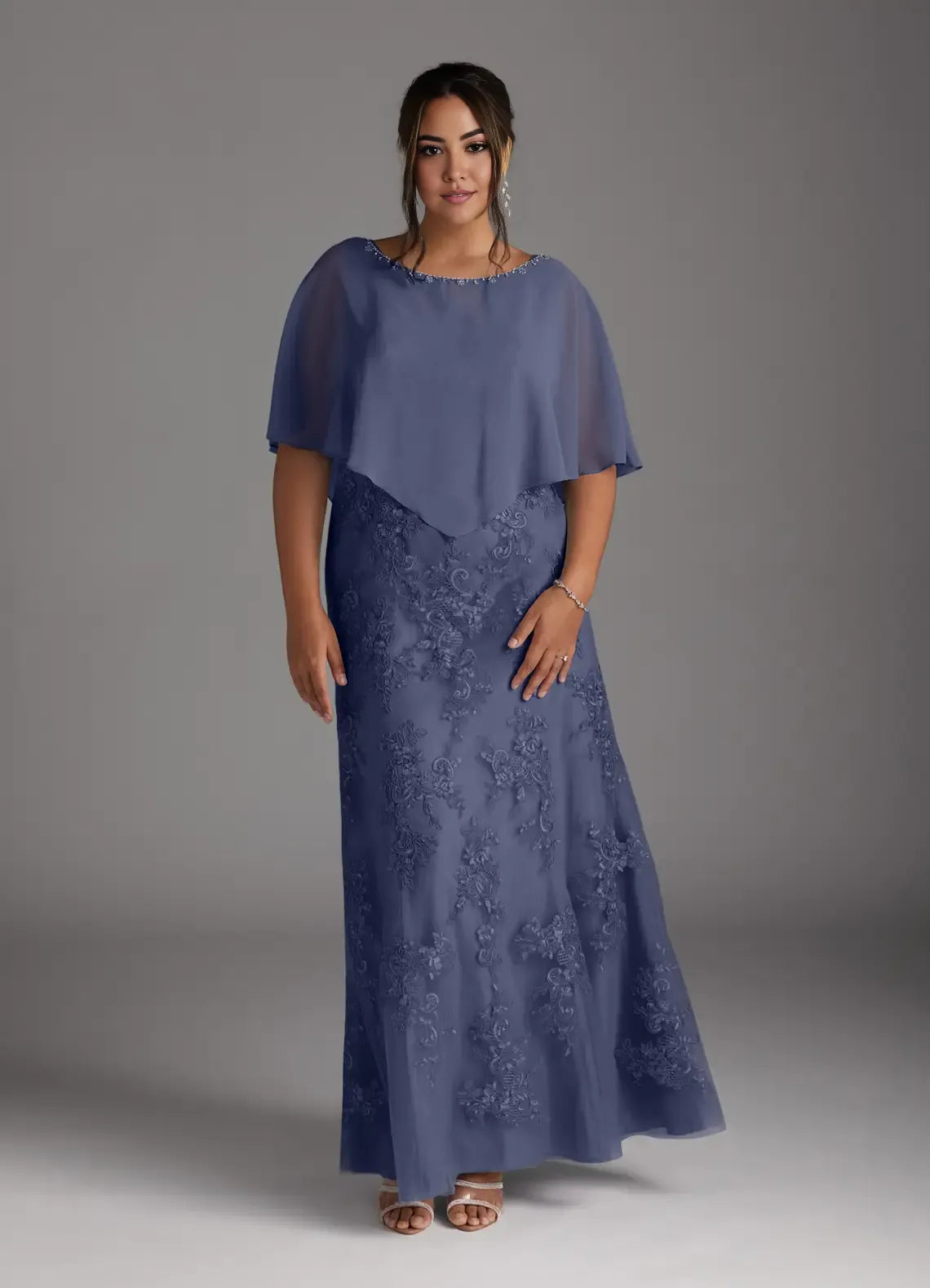 Robe Weitese élégante sirène orageuse vintage en dentelle et mousseline de soie, longueur au sol, grande taille, robe mère de la mariée, manches cape, trou de serrure dans le dos 