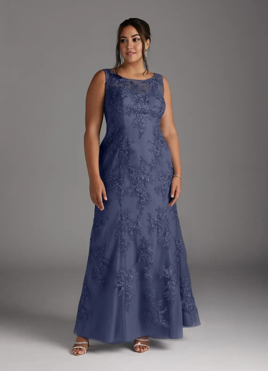 Weitese Dress Elegant Stormy Mermaid Vintage Lace Chiffon Dress Floor-Length Plus Size Mother Of The Bride Dress Cape Sleeve Keyhole Back Mother of the Bride Dress