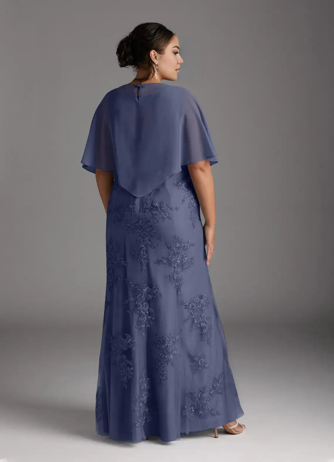 Robe Weitese élégante sirène orageuse vintage en dentelle et mousseline de soie, longueur au sol, grande taille, robe mère de la mariée, manches cape, trou de serrure dans le dos 