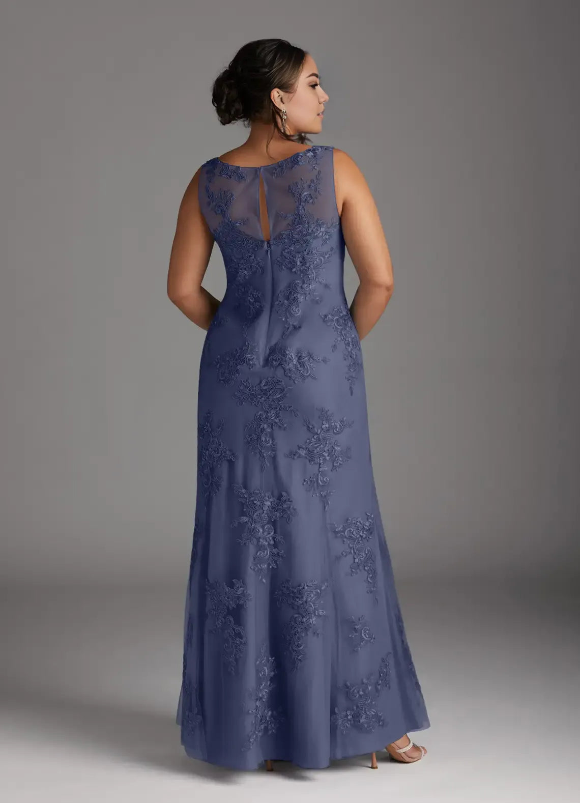 Weitese Dress Elegant Stormy Mermaid Vintage Lace Chiffon Dress Floor-Length Plus Size Mother Of The Bride Dress Cape Sleeve Keyhole Back Mother of the Bride Dress