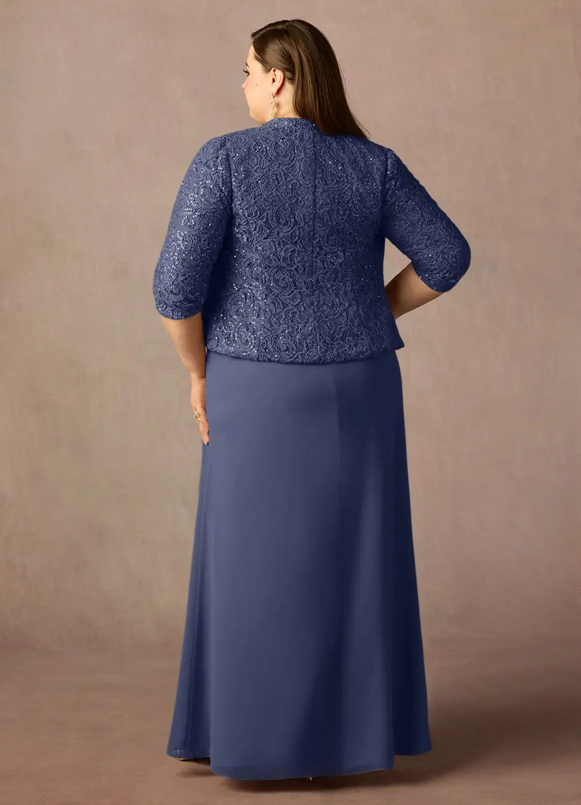 Robe fourreau orageuse en mousseline de soie à paillettes, grande taille, longueur au sol, manches trois-quarts, dos nu, pour mère de la mariée 