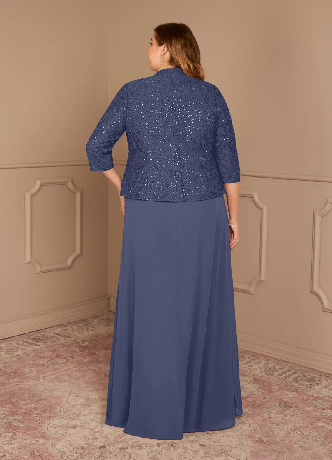 Robe fourreau orageuse en mousseline de soie à paillettes, grande taille, longueur au sol, manches trois-quarts, dos nu, pour mère de la mariée 