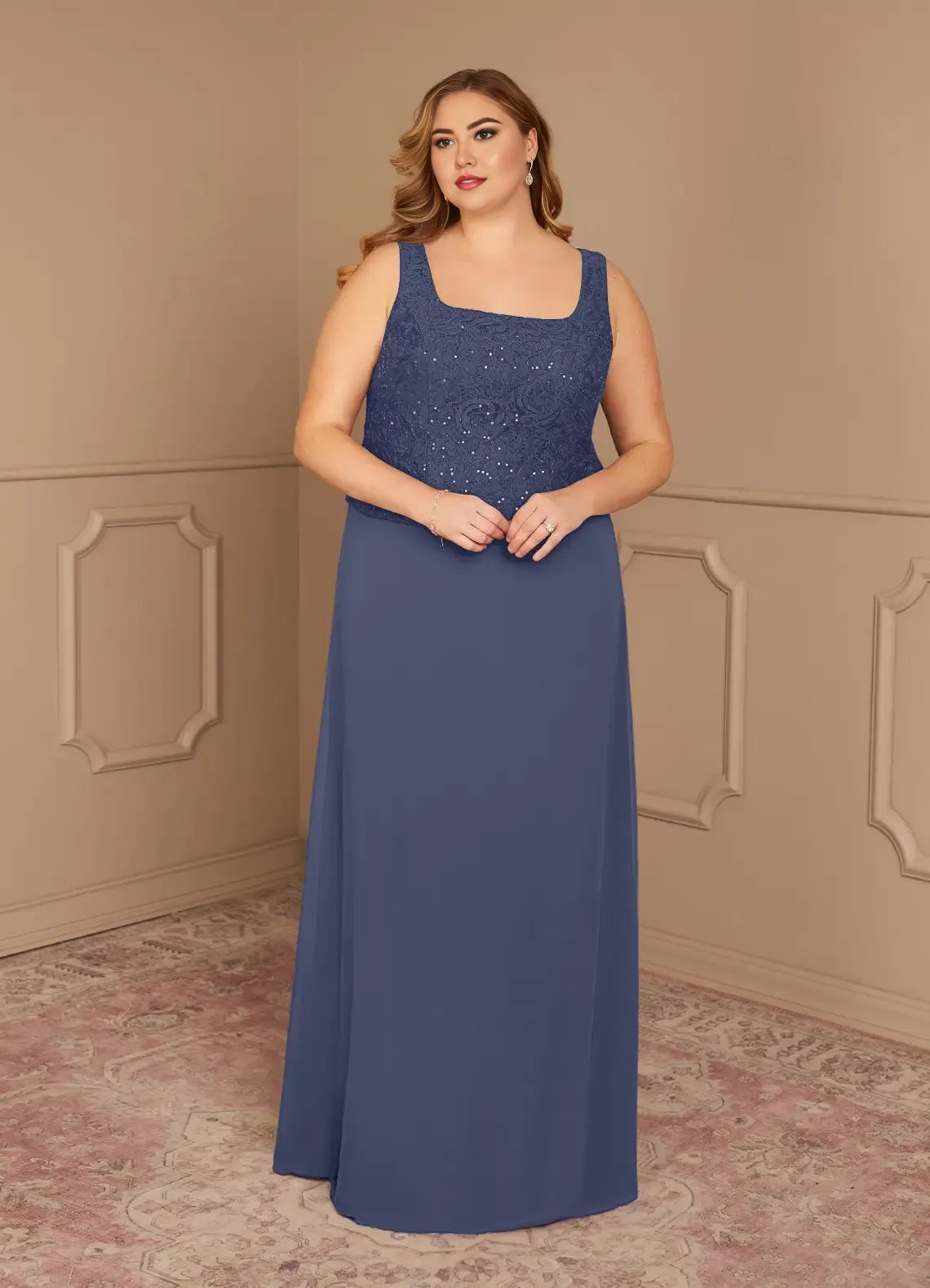 Robe fourreau orageuse en mousseline de soie à paillettes, grande taille, longueur au sol, manches trois-quarts, dos nu, pour mère de la mariée 