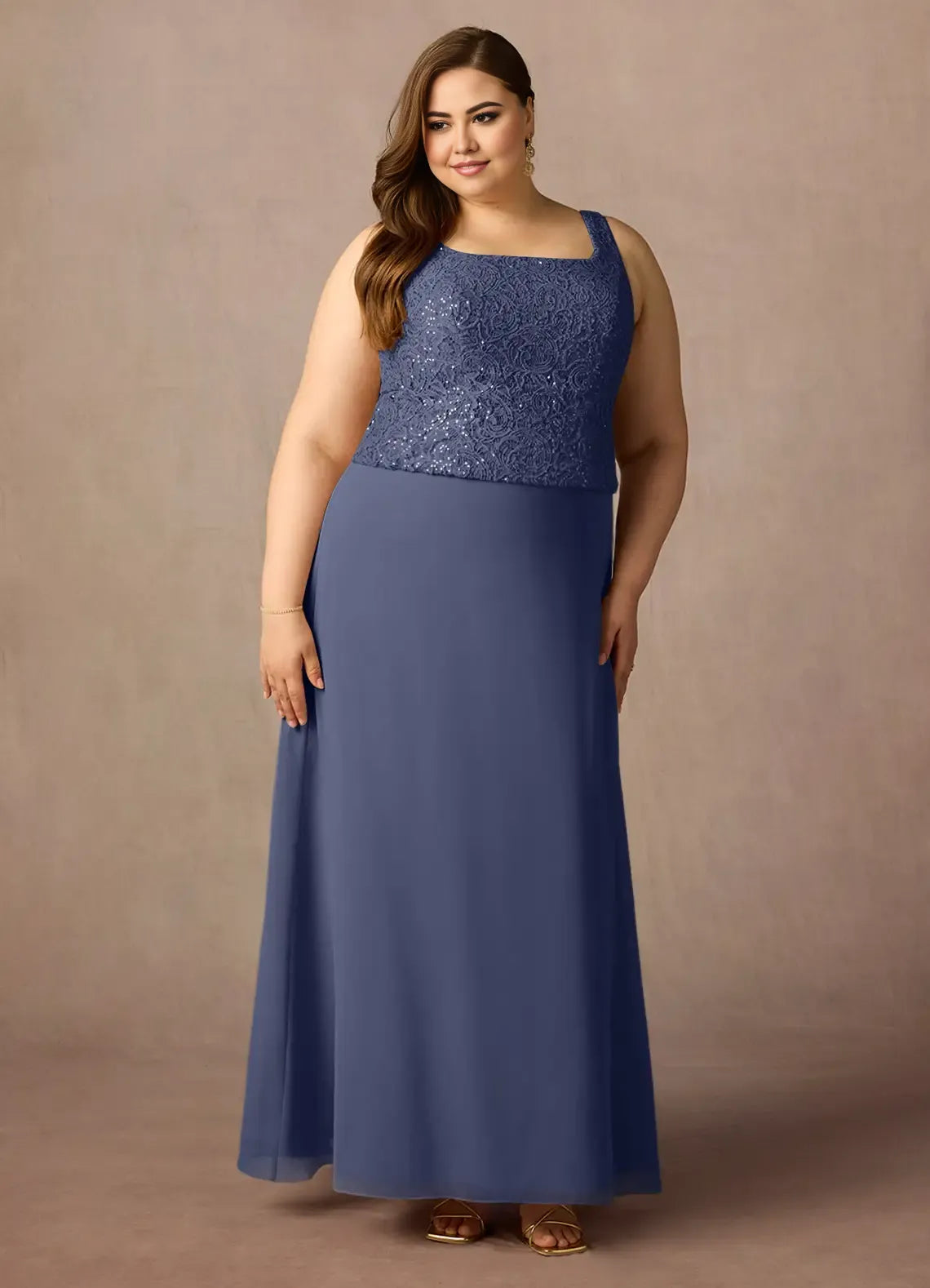 Robe fourreau orageuse en mousseline de soie à paillettes, grande taille, longueur au sol, manches trois-quarts, dos nu, pour mère de la mariée 