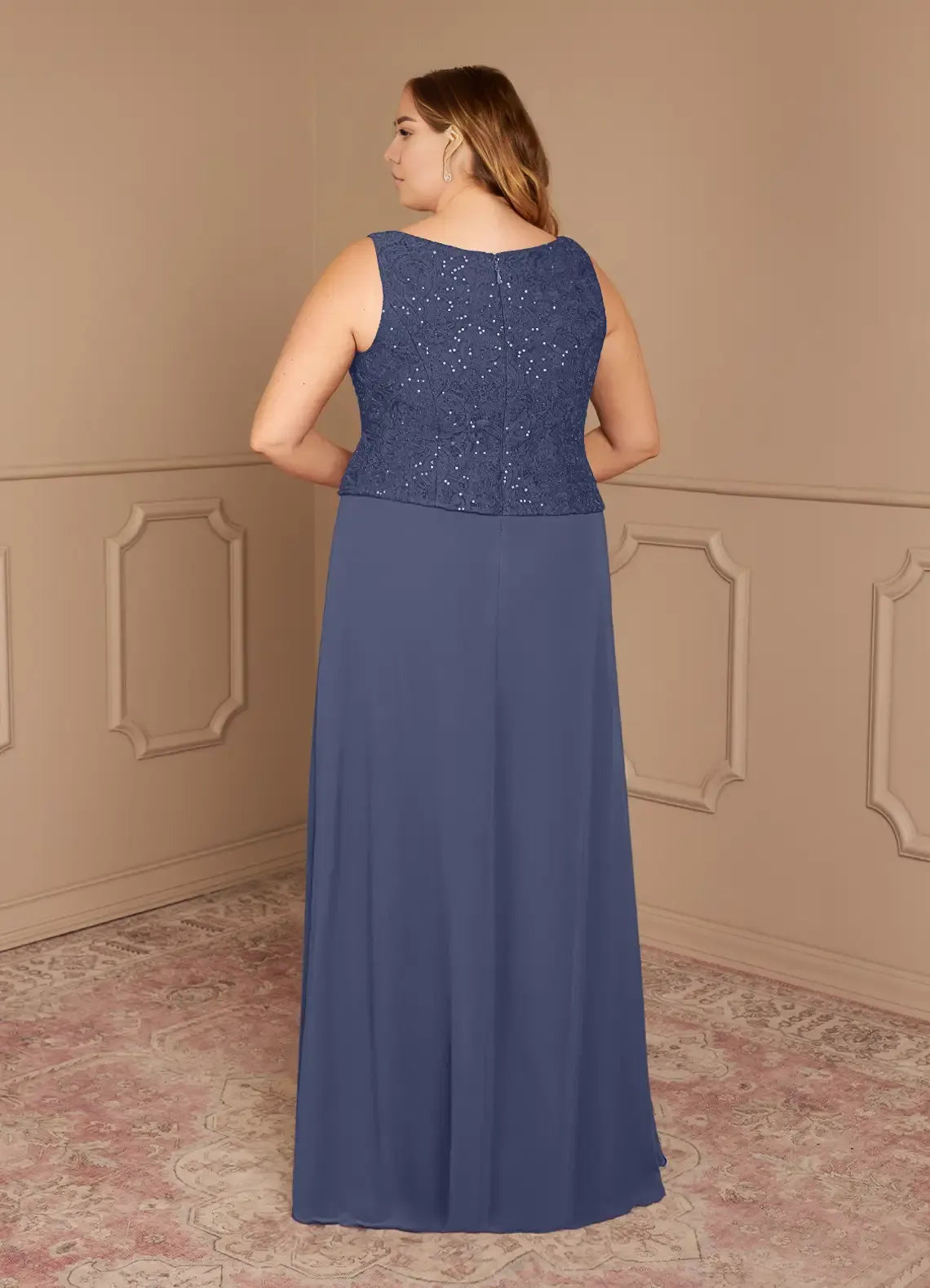 Robe fourreau orageuse en mousseline de soie à paillettes, grande taille, longueur au sol, manches trois-quarts, dos nu, pour mère de la mariée 