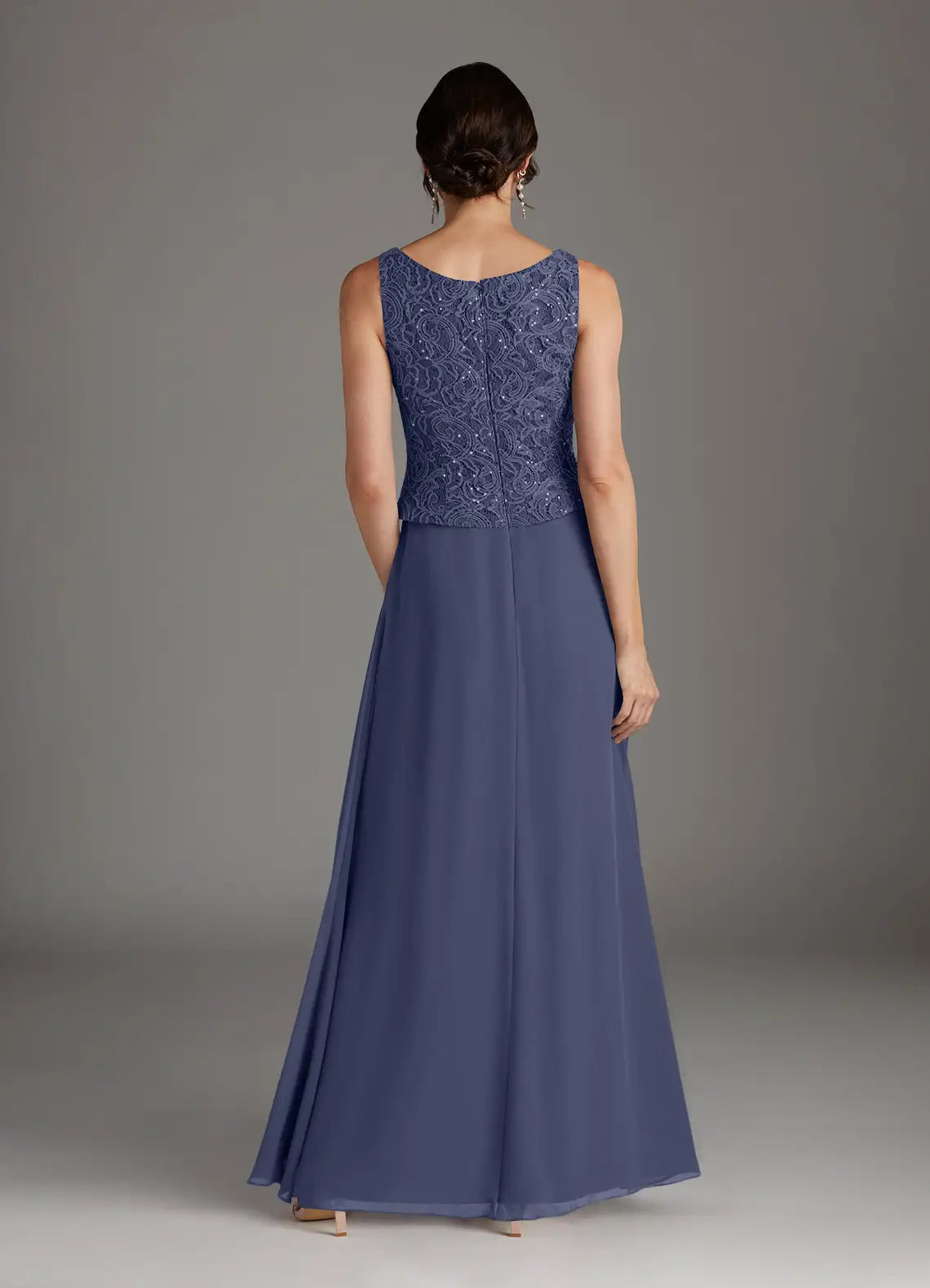 Weitese Dress Stormy Sheath Square Neck Sequins Chiffon Dress Floor-Length Three-Quarter Sleeve Scoop Back Mother of the Bride Dress