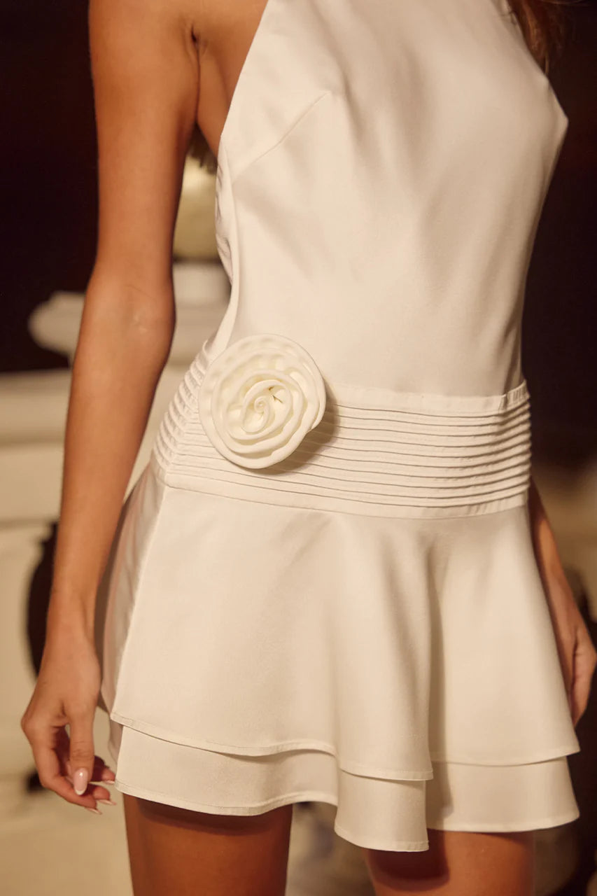 Pretty A-Line Halter Neck Sleeveless Pleated Satin Short-Mini Homecoming Dress