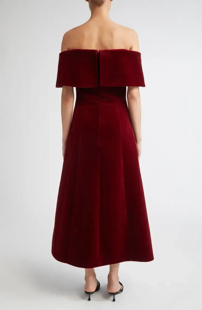 Pretty A-Line Off the Shoulder Cap Sleeve Velvet Ankle-Length Prom Dress