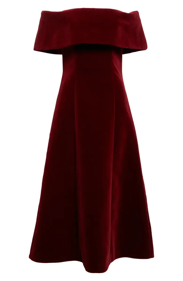 Pretty A-Line Off the Shoulder Cap Sleeve Velvet Ankle-Length Prom Dress