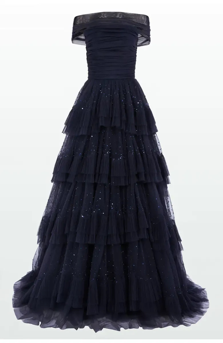 Pretty A-Line Off the Shoulder Cap Sleeve Zipper Up Floor-Length Prom Dress