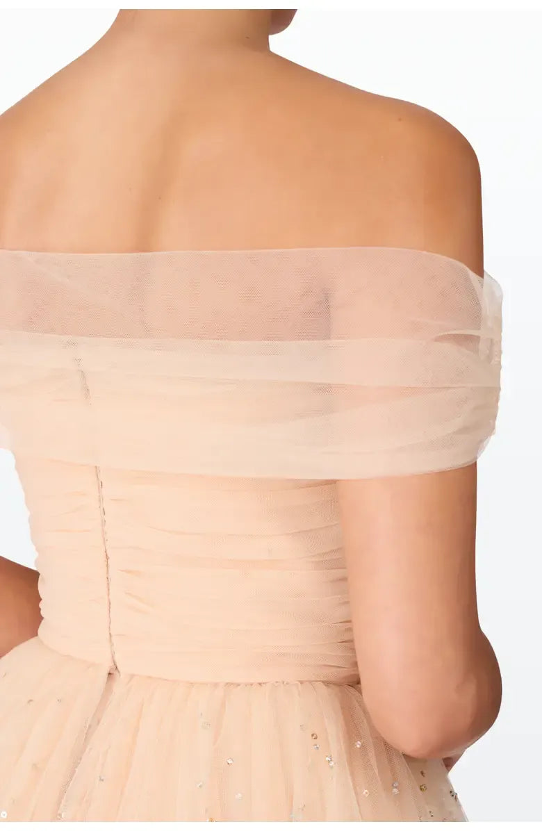 Pretty A-Line Off the Shoulder Cap Sleeve Zipper Up Floor-Length Prom Dress