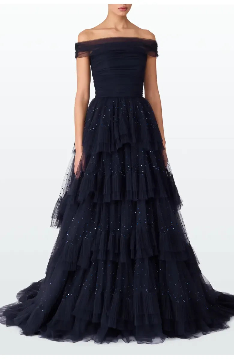 Pretty A-Line Off the Shoulder Cap Sleeve Zipper Up Floor-Length Prom Dress