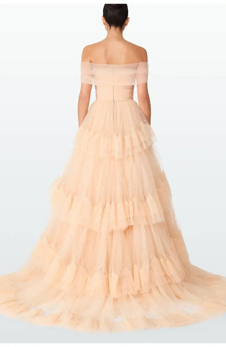 Pretty A-Line Off the Shoulder Cap Sleeve Zipper Up Floor-Length Prom Dress