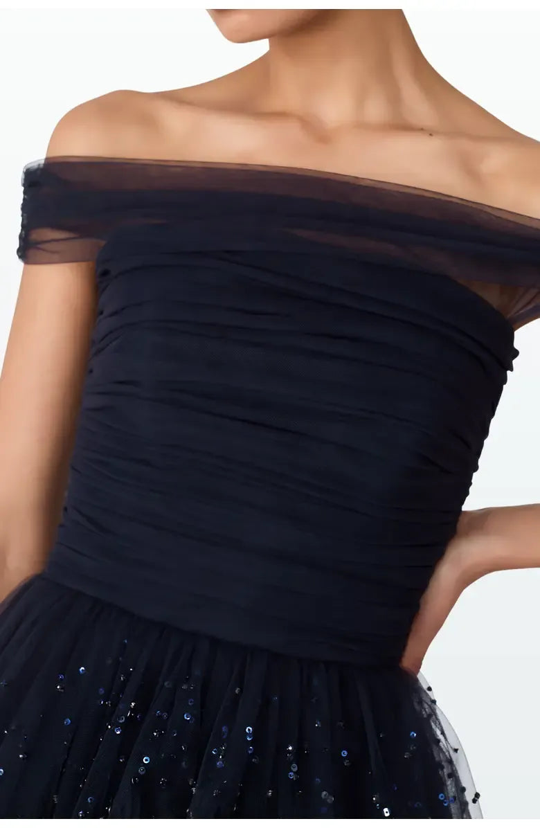 Pretty A-Line Off the Shoulder Cap Sleeve Zipper Up Floor-Length Prom Dress