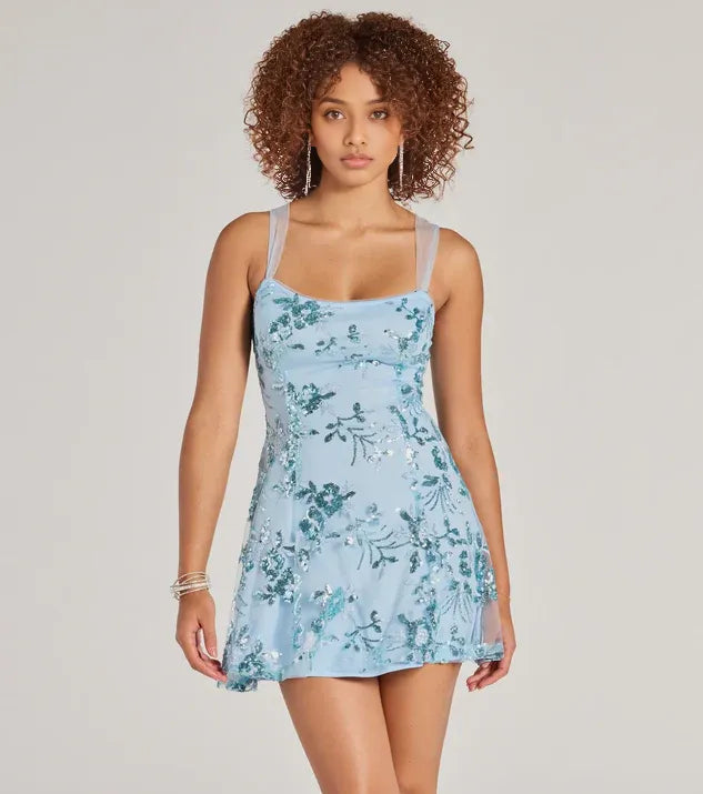 Pretty A-Line/Princess Square Neck Sleeveless Lace-Up Short-Mini Homecoming Dresses