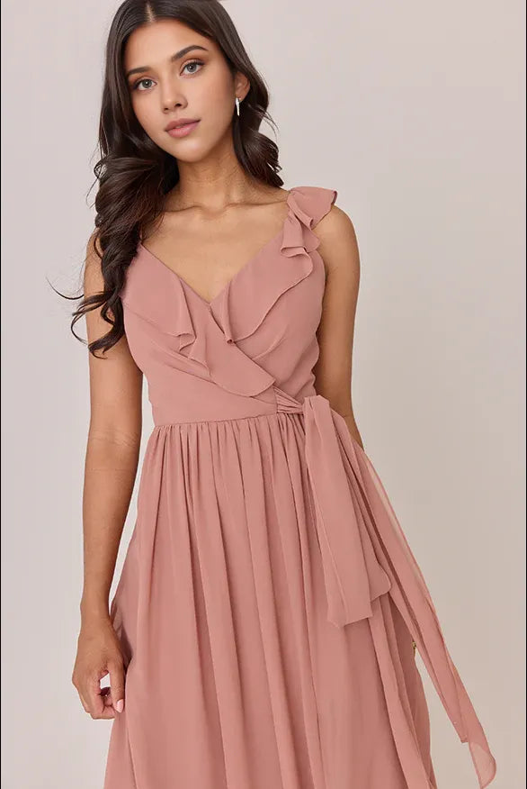 Pretty A-Line V Neck Sleeveless Chiffon Floor-Length Prom Dress