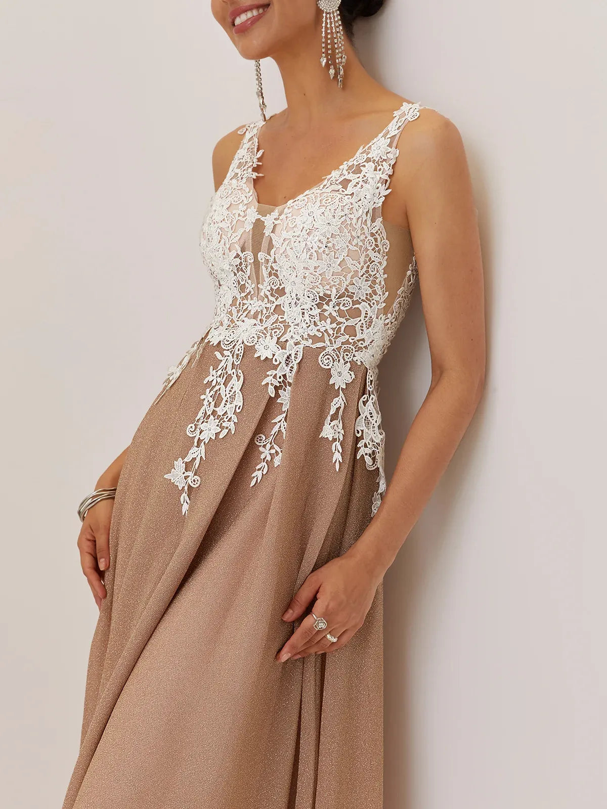 Pretty A-Line V Neck Sleeveless V Back Floor-Length Evening Dress