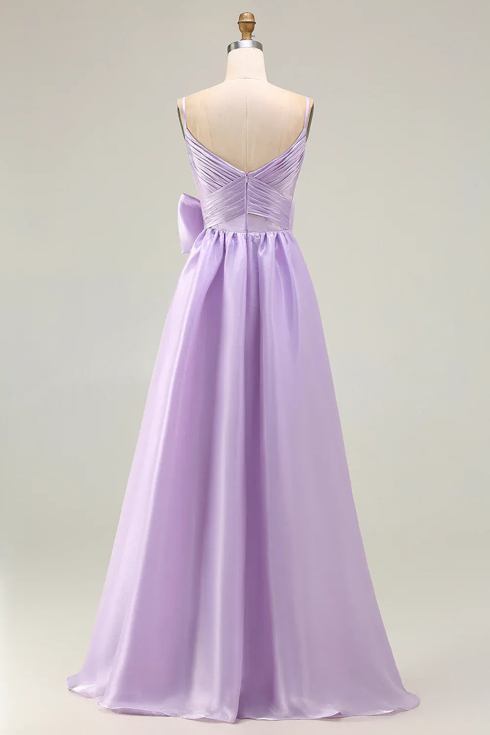 Pretty A Line Spaghetti Straps Sleeveless Satin Bowed Floor-Length Prom Dress