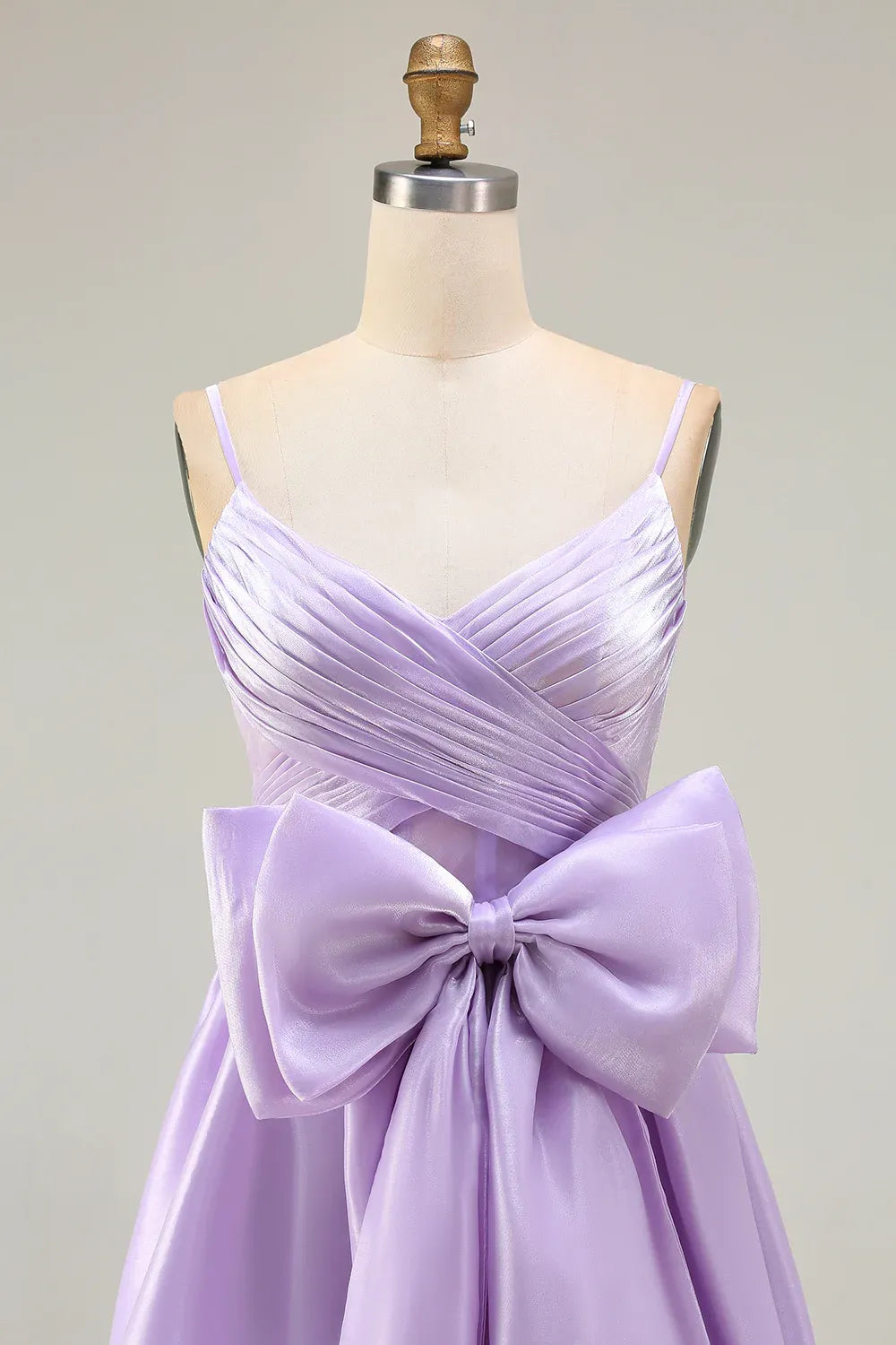 Pretty A Line Spaghetti Straps Sleeveless Satin Bowed Floor-Length Prom Dress